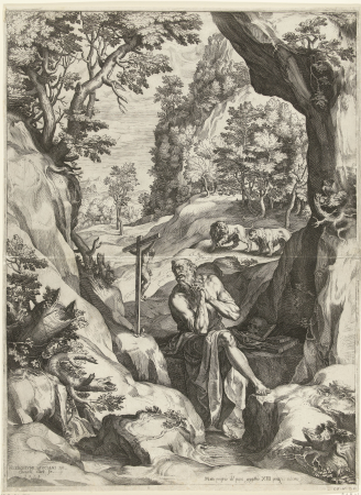 Landschap met de H. Hieronymus, RP-P-BI-6533, Cornelis Cort, 1573