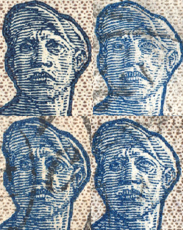 The Soviet Union 1924-1925 CPA 144 type I-II cropped stamp (1st standard issue of Soviet Union. 3rd issue. Worker), 1924-05-29, 2015-02