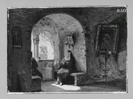 Monastic cell with 2 monks, Andreas Achenbach, 1833