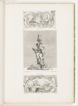 Ornament Panel with Shell Fountain Flanked by Garlands and Volutes, pl. 22 in Oeuvre de Juste-Aurèle Meissonnier, 1748