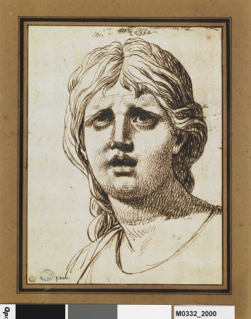 David - Tête de femme vue de face, la bouche entrouverte, les yeux levés, D.2000, Jacques-Louis David