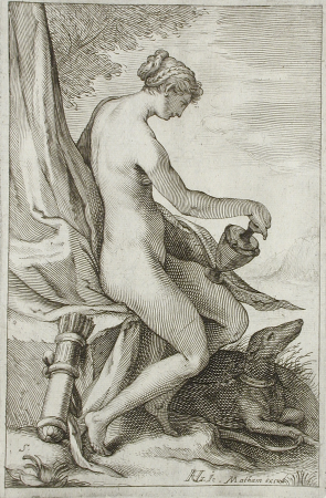 Nymph and Greyhound, Jacob Matham, between 1607 and 1610