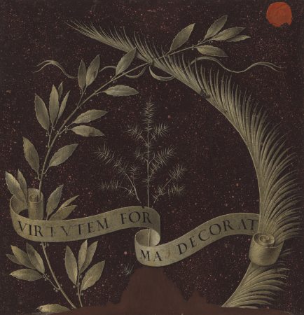 Wreath of Laurel, Palm, and Juniper with a Scroll inscribed Virtutem Forma Decorat [reverse], Leonardo da Vinci, c. 1474/1478