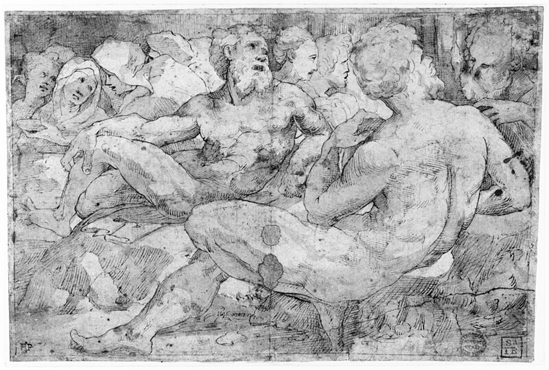 Copy in Reverse Design Orientation: Based on the Group of Reclining Figures at Left in Domenico Beccafumi's Scene of Moses Striking the Rock in the Pavement of Siena Cathedral, Domenico Beccafumi, 15 October 1596