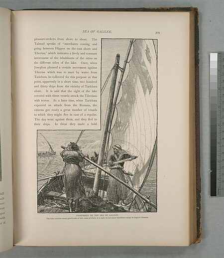 Fishermen on the Sea of Galilee. The lake contains many good kinds of fish, some of which, it is said, do not occur elsewhere except in tropical climates, 1881