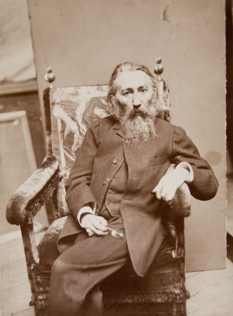 Jan Matejko in his studio, sitting in an armchair with an eagle in his back, Jan Matejko, 1892