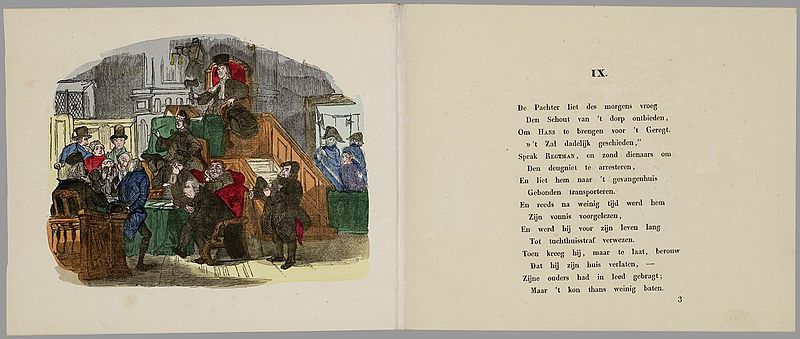 Loontje terug zijn beontje, or The sad end of the pranks of Hans-kijk-in-de-wereld / with plates engraved by Fuchs and Arum, after JWA Hilverdink and JW Kaiser