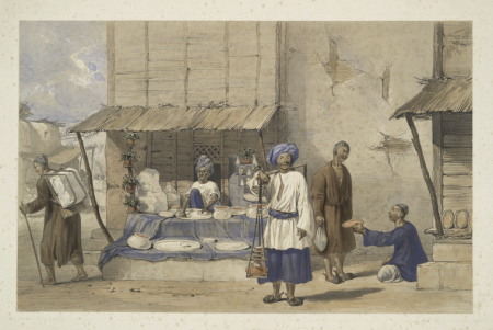 Cabul: a fulloodeh stall, with Huzzareh's carrying snow, &c., to market, Charles Haghe