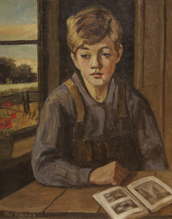 A boy sitting at a window., Christian Aigens, between 1888 and 1940