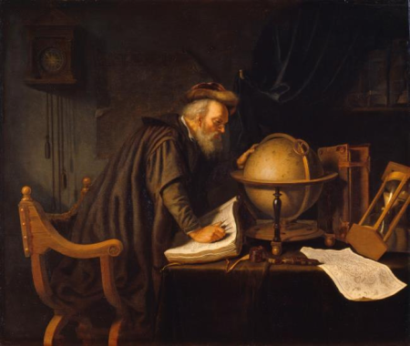 Old Man with a Globe, Gerrit Dou, circa 1650s