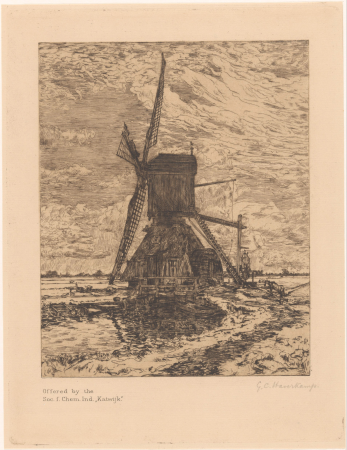 Molen in een vlak landschap, RP-P-1926-1043, Gerrit Haverkamp, between 1882 and 1926