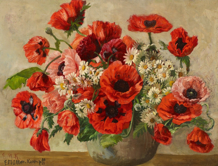 Elsbeth Müller-Kaempff Blumenstrauß mit rotem Klatschmohn, by 1940