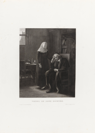 Vondel met zijn dochter Vondel en zijne dochter (titel op object), RP-P-OB-70.077, Hendrik Albert van Trigt, between 1860 and 1877