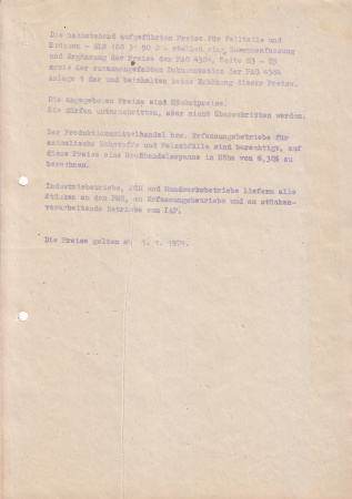 Preis-Liste für Fellteile und -stücken, DDR 1974 (2)