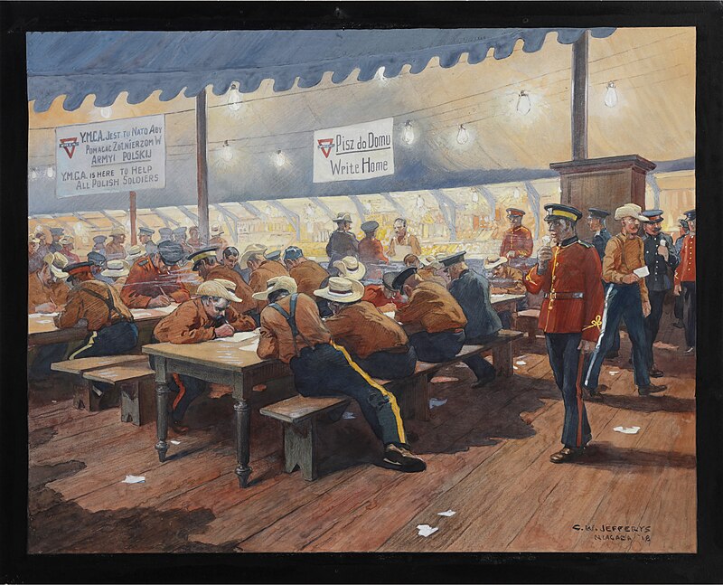 In the YMCA Tent at the Camp, Niagara on the Lake, Charles William Jefferys, 1918