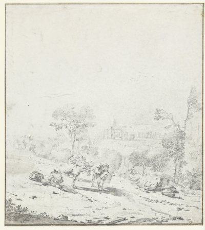 Italian Landscape with Resting Traveller with Donkeys, Karel Dujardin, between 1632 and 1678