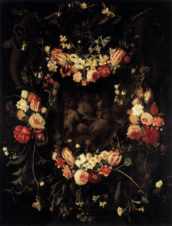Floral Wreath with Relief after Quellinus, Daniel Seghers, between 1645 and 1650