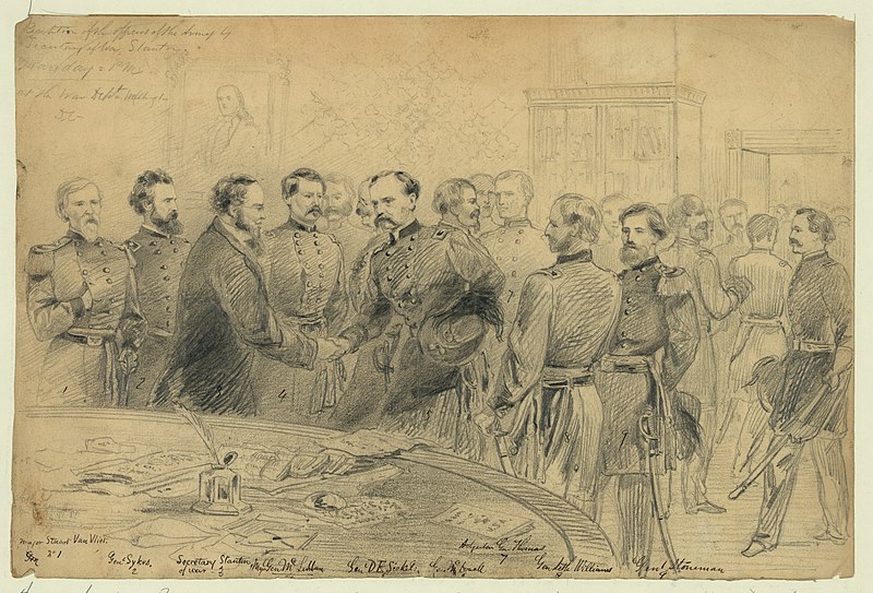 Reception of the officers of the Army by Secretary of War Stanton. Monday = PM. at the War Dept. Washington D.C. LCCN2004661304, Arthur Lumley, 1862