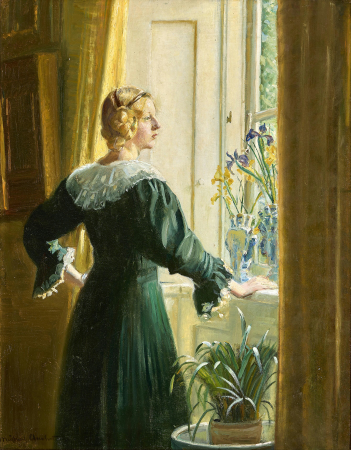 The artist's daughter, Helga Ancher, standing by a sunny window., Michael Peter Ancher, 1906