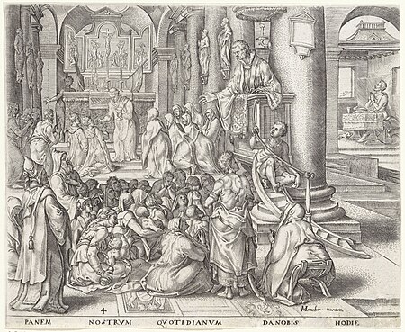 Geef ons vandaag het brood dat wij nodig hebben Onze Vader (serietitel), RP-P-1900-A-21924, Maarten van Heemskerck, between 1569 and 1573