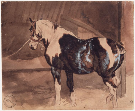 Piebald horse resting in the stable, Théodore Géricault