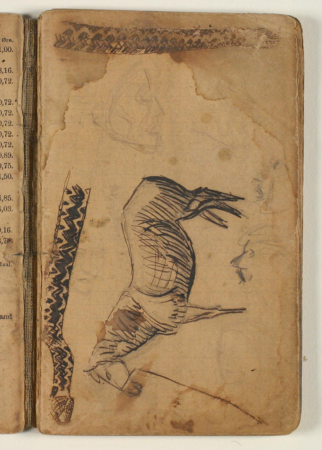 Sketch of horse, snakes and faces, Niels Larsen Stevns, 1906