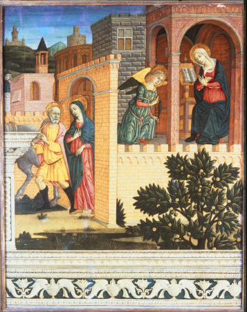 Cozzarelli - Scenes from the Life of Virgin, The Annunciation and the Journey to Bethlehem, c. 1480-90, Guidoccio Cozzarelli, c. 1480-90
