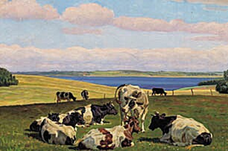 Cows on a field at the inlet of Hjarbæk, Denmark., Rasmus Christiansen, between 1881 and 1940