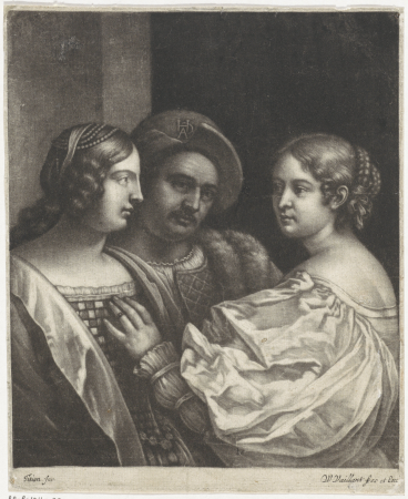 Twee vrouwen en een man, RP-P-1911-92, Titian, between 1658 and 1677