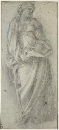 Carracci - Etude de femme drapée tenant ses mains l'une dans l'autre, INV 7307, Recto, Annibale Carracci