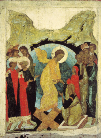 Harrowing of hell from Vasilyevskiy chin (1408, Tretyakov gallery), between 1408 and 1410
