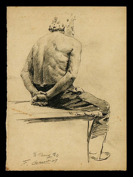 Man sitting with bare back, Francesc Casanovas Gorchs, 1880