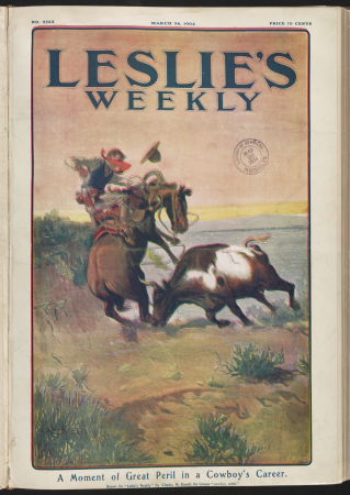 A moment of great peril in a cowboy's career - C.M. Russell ; H. Block. LCCN2015645586, 1904