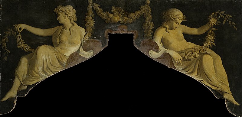 Dessus-de-porte with a representation of two reclining women with garlands, between 1745 and 1748