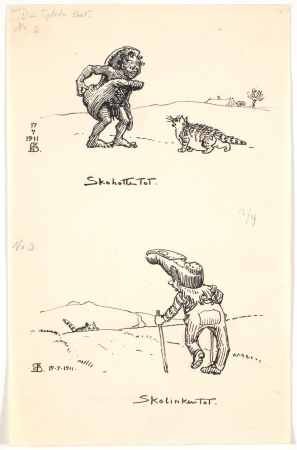 Two drafts of "The Fat Cat", Niels Skovgaard, 1911