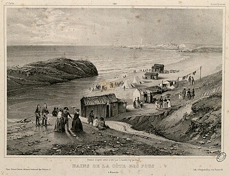 Baths of the coast of the fools in Biarritz (Basses Pyrenees), Adolphe Jean-Baptiste Bayot, between 1841 and 1842
