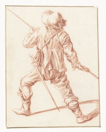 Man met lans, in gevechtshouding, op de rug gezien, RP-T-1928-104, Philips Wouwerman, between 1629 and 1668