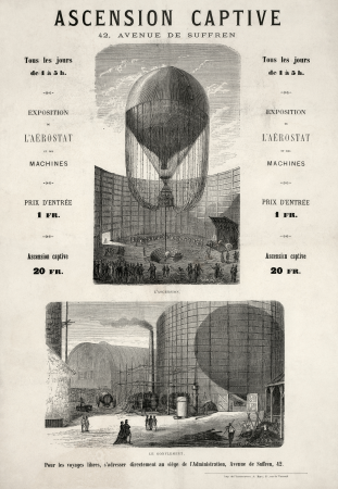 Captive ascent. 42, avenue de Suffren every day from 1 a.m. to 5 a.m. Exhibition of the aerostat and machines ... / / Cosson Smeeton.