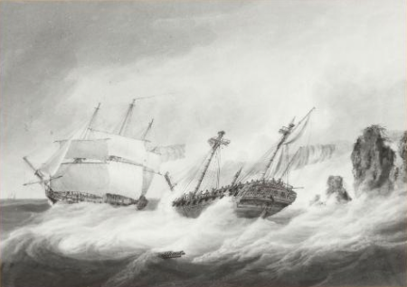 HMS Endymion commanded by Captain the Hon. Charles Paget rescuing a French two-decker, Samuel Atkins