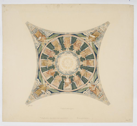 Draft for the frescoes in Viborg Cathedral. The central vault, Joakim Skovgaard, 1897