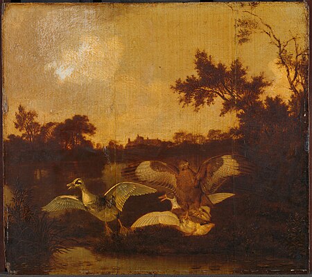 A buzzard attacks two ducks, Dirck Wijntrack, between 1635 and 1678
