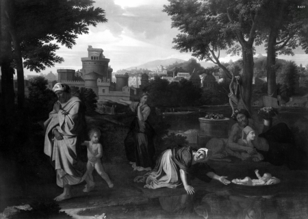 Exposure of the child Moses, Nicolas Poussin, circa 1618