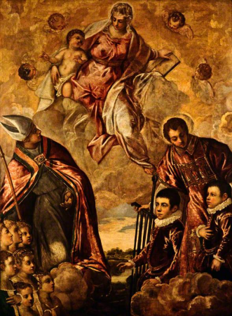 Saint Lawrence and a Bishop Saint with a Group of Children interceding with the Virgin and Child, Jacopo Tintoretto
