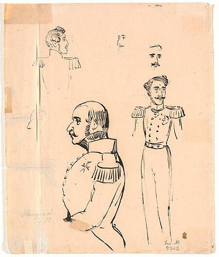 Two ducks in a lake, near the shore with some reeds and stunted willows. f.n. a rat and study of a rat's head, Johan Lundbye, 1847