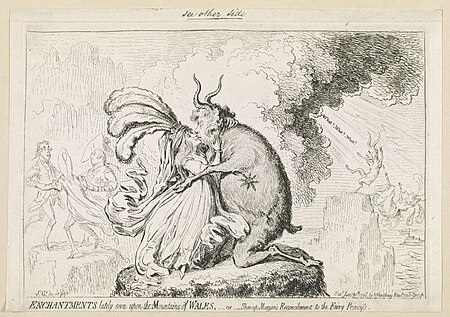 Vices overlook'd in the new proclamation Enchantments lately seen upon the mountains of Wales, - or - Shon-ap-Morgan's reconcilement to the Fairy Princess - - Js. Gy. des. et fect. LCCN2007676258, James Gillray, 1792