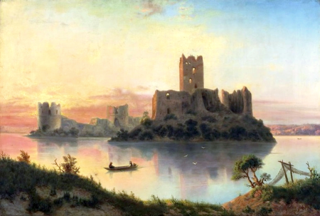 Ruins of the Trakai Island Castle at sunset, Józef Marszewski, 1866