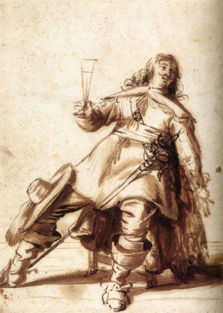 Seated Cavalier with a Sword and a Raised Glass, Anthonie Palamedesz., 1640s