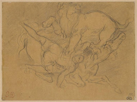 Delacroix - Lion attaquant un cheval et son cavalier, RF 9473, Recto, Eugène Delacroix