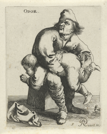 Reuk Odor (titel op object) De vijf zintuigen (serietitel), RP-P-OB-16.315, 1638