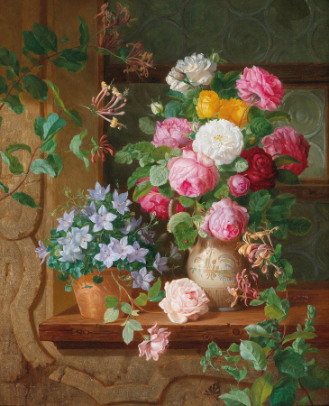 Josef Schuster Roses and campanulas on the window 1859, Josef Schuster
